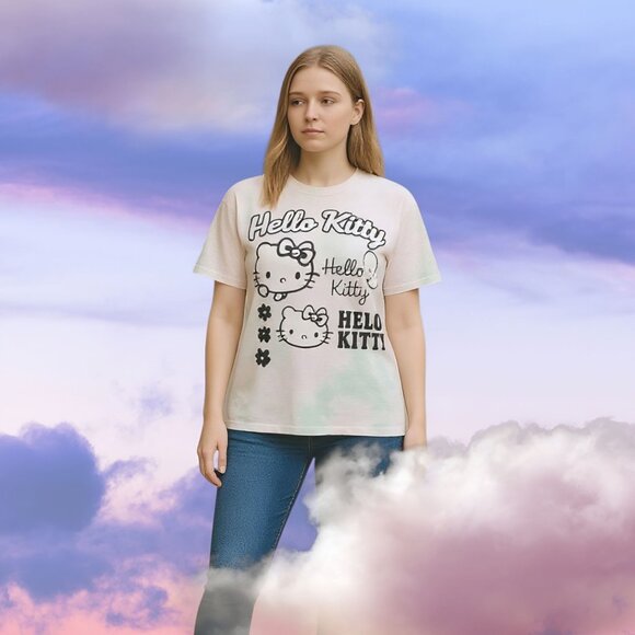 NGOrder Hello Kitty Tie Dye Oversized Graphic Tee w/ Pastel Kawaii Vibes – L - Picture 2 of 5